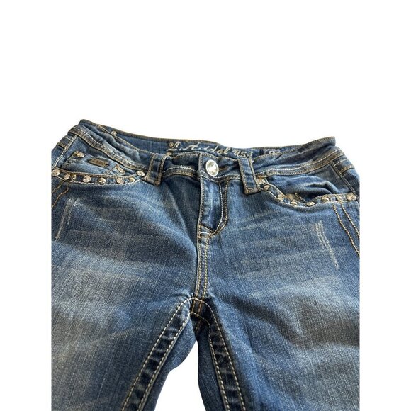 L.A. idol USA Womens Jrs Jean Rhinestone Studded Stretch Bermuda  Shorts Size 9 - Picture 5 of 11